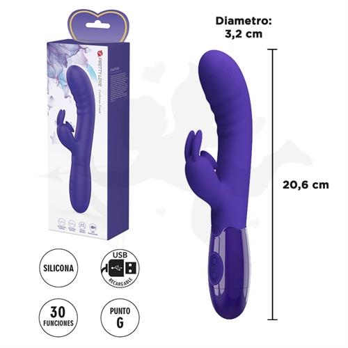 Vibrador con estimulador de clitoris, con 30 funciones y carga USB